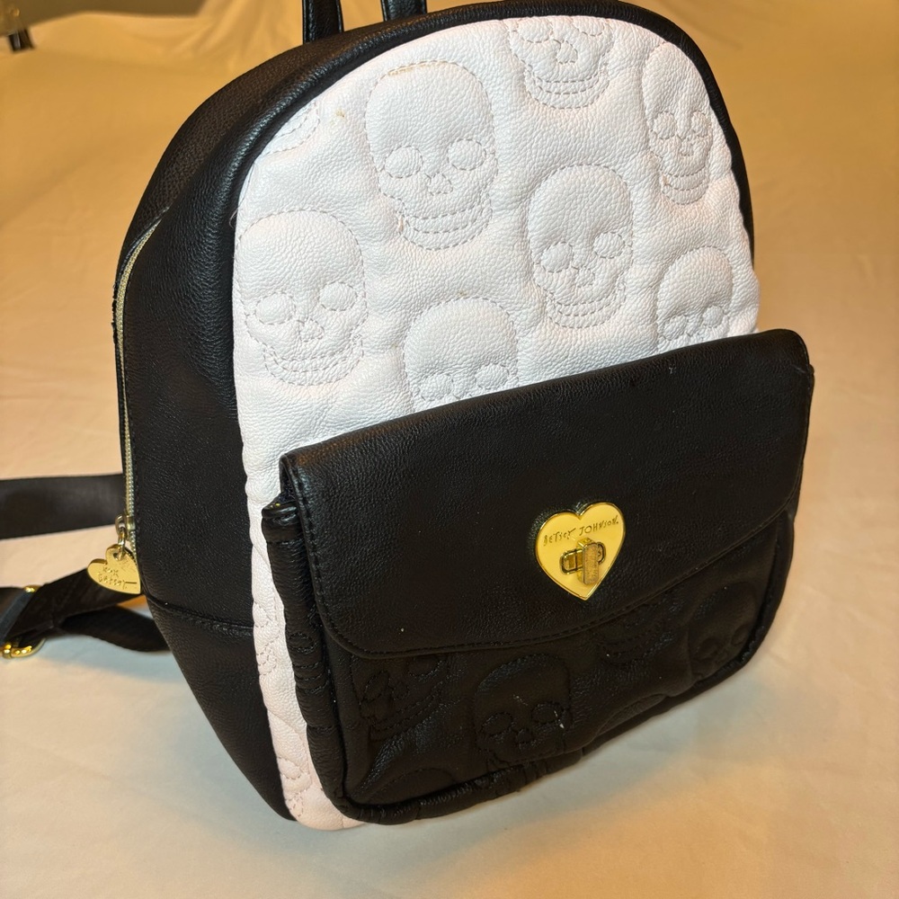 Betsey Johnson Black and White Skull Backpack